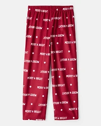 Kid Merry & Bright Christmas Print Loose Fit Pajama Bottoms - Red