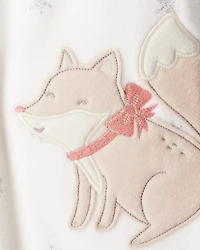Baby Girl Fox Sparkle Print Loose Fit Long-Sleeve Sleep & Play Pajamas - White
