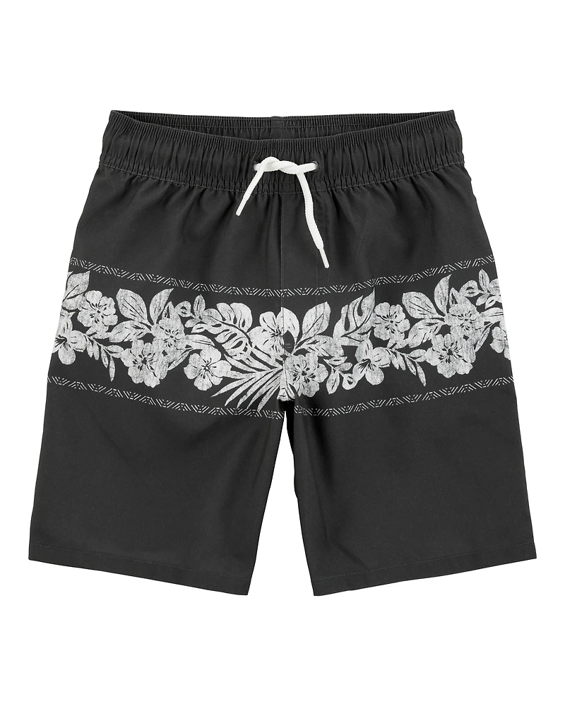 Boys Tropical Swim Trunks-Black
