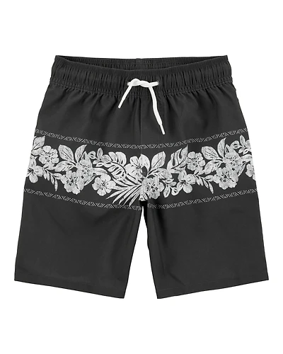 Boys Tropical Swim Trunks-Black
