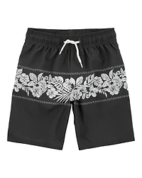 Boys Tropical Swim Trunks-Black