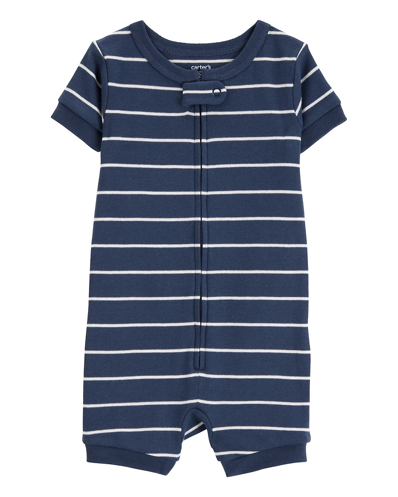 Baby Striped Snug Fit Cotton 1-Piece Pajamas - Navy