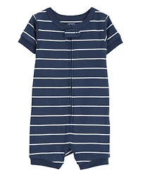 Baby Striped Snug Fit Cotton 1-Piece Pajamas - Navy