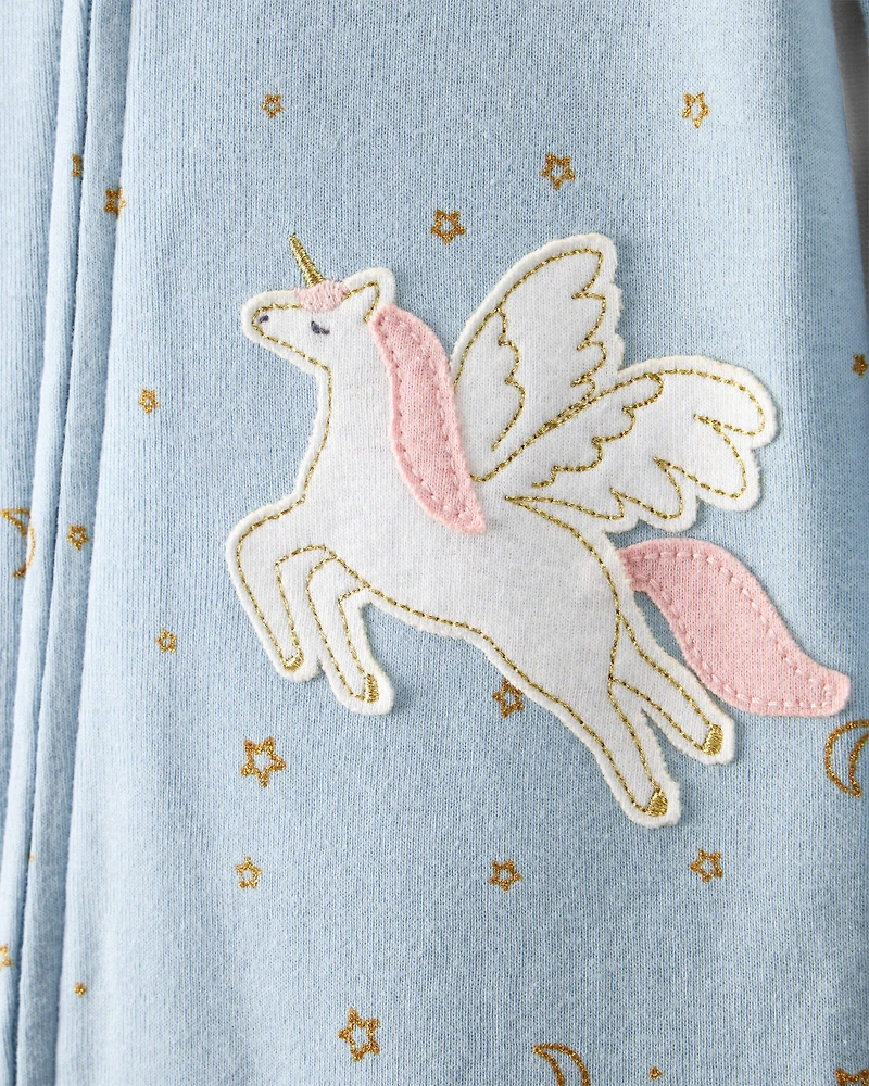 Toddler Girl Unicorn 100% Cotton 1-Piece Pajamas - Blue