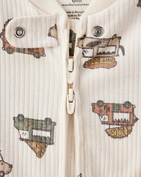 Baby Boy Truck Print Cotton Long-Sleeve Sleep & Play - Ivory