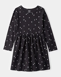 Girls Halloween Ghost Long-Sleeve Dress - Black