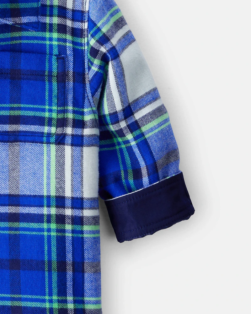 Baby Boy Plaid Shera Lined Fashion Jacket - Blue