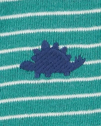 Baby Boy Dinosaur Striped Cotton Short-Sleeve Romper - Green