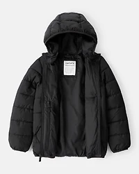 Kid Packable Hooded Puffer Jacket - Black