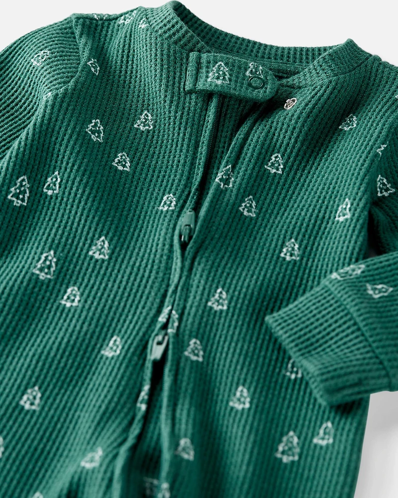 Baby Organic Cotton Waffle Knit Sleep & Play Pajamas Christmas Tree Print