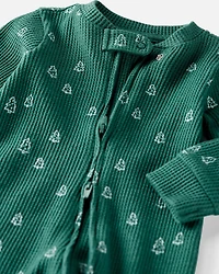 Baby Organic Cotton Waffle Knit Sleep & Play Pajamas Christmas Tree Print
