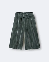 Toddler Girl Velvety Wide-Leg Pant with Bow - Dark Green
