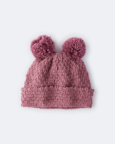 Toddler Girl Pom Pom Beanie - Burgundy