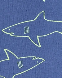 Toddler 4-Piece Shark Surfboard 100% Snug Fit Cotton Pajamas - Blue