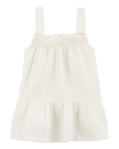 Toddler Gauze Crotchet Knit Tank - Ivory