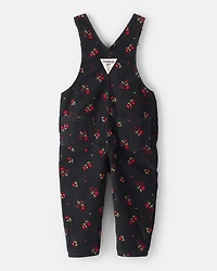 Baby Girl Floral Print Corduroy Overalls - Black