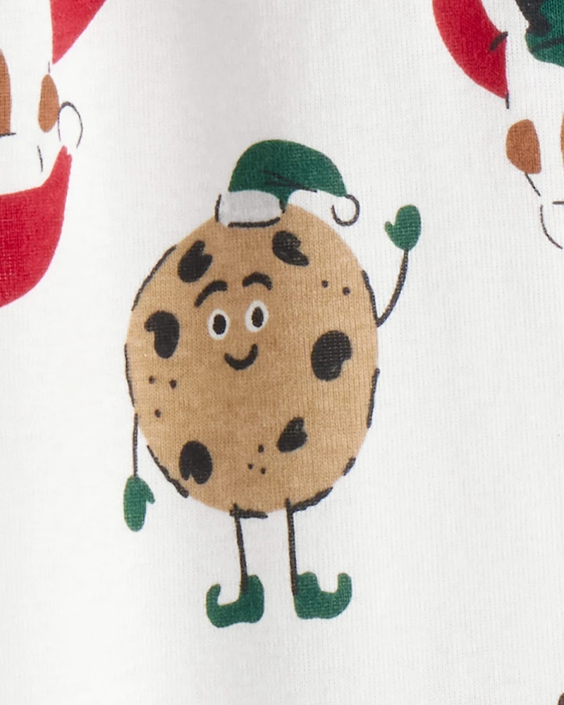Toddler Brown Santa Milk & Cookies 100% Cotton Long-Sleeve Snug Fit 1-Piece Pajamas - White