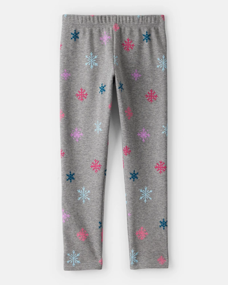 Girls Snowflake Pull-On Stretch Cozy Leggings - Grey