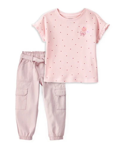 Baby Girl 2-Piece Polka Dot Top & Cotton Cargo Joggers Set - Pink
