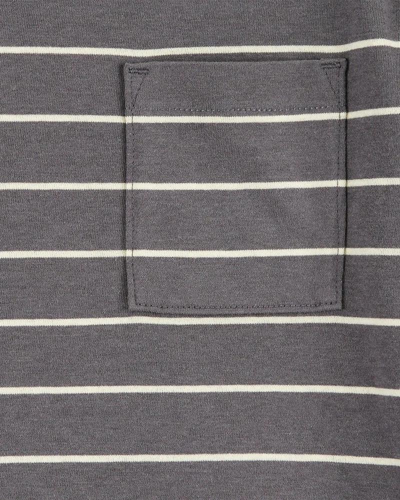 Kid Striped Short-Sleeve Pocket Tee - Grey
