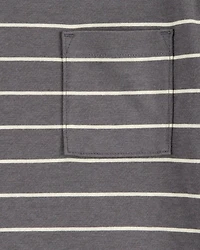 Kid Striped Short-Sleeve Pocket Tee - Grey