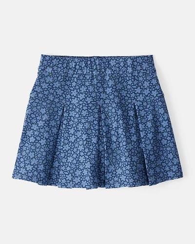 Kid Floral Pleated Pull-On Skort - Navy