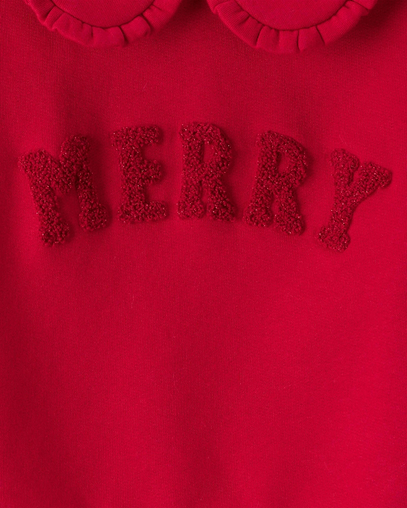 Toddler Girl DayDream Fleece Christmas Merry Long-Sleeve Pullover Sweatshirt - Red