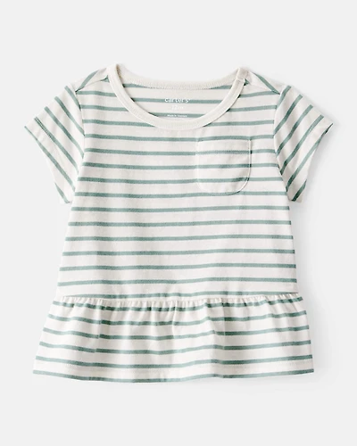 Baby Girl Striped Short-Sleeve Peplum Top - White/Green