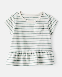 Baby Girl Striped Short-Sleeve Peplum Top - White/Green