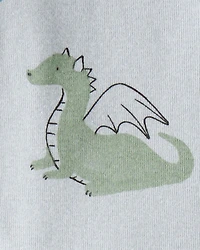 Baby Boy Dragon Print 100% Cotton Long-Sleeve 2-Way Zip 1-Piece Pajamas - Blue