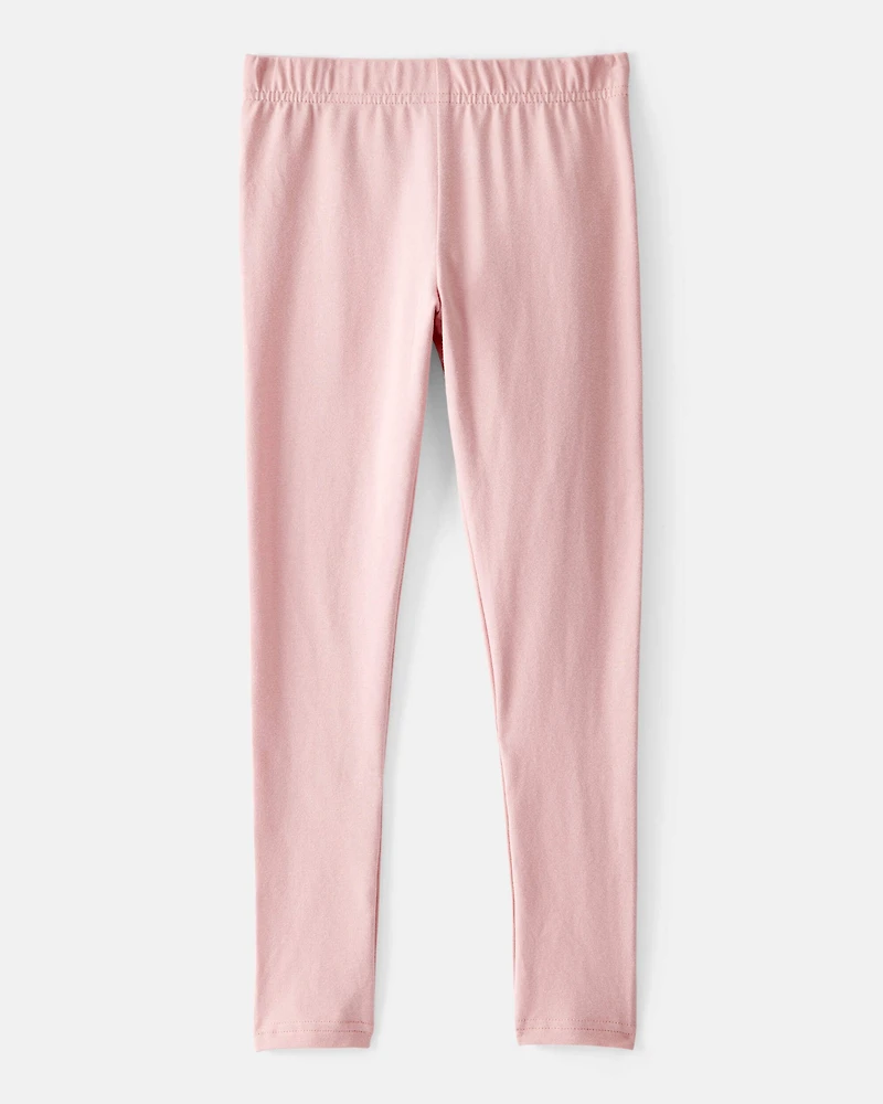 Girls Cotton Pull-On Stretch Leggings - Pink