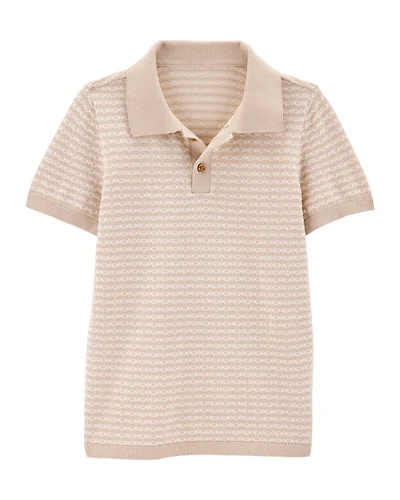 Kid Coastal Striped Knit Polo Shirt - Khaki