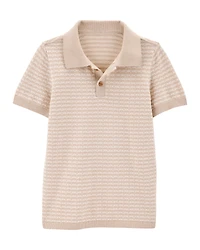 Kid Coastal Striped Knit Polo Shirt - Khaki