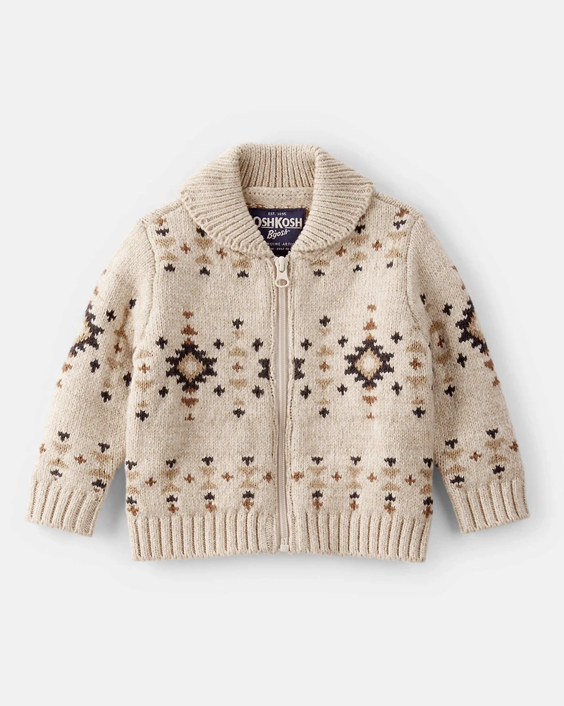 Baby Boy Southwestern Zip-Up Sweater - Ivory