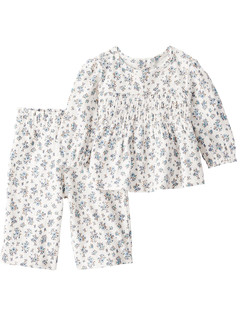 Baby Girl 2-Piece Organic Cotton Crinkled Knit Set in BlueMist Bloom Print
