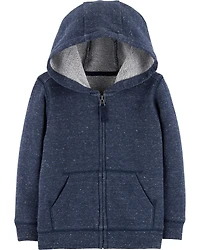 Toddler Boy Marled Zip-Up French Terry Hoodie - Navy