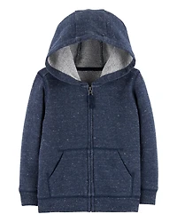 Toddler Boy Marled Zip-Up French Terry Hoodie - Navy