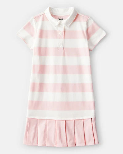 Kid Striped Rugby Pleated Dress - Pink/White