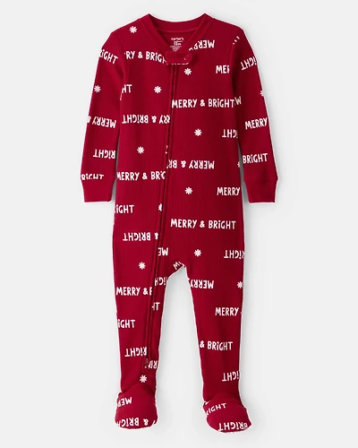 Baby Merry & Bright Christmas Cotton Long-Sleeve Loose Fit 2-Way Zip 1-Piece Pajamas - Red