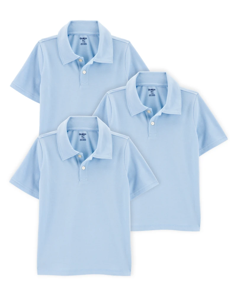 Kid 3-Pack Pique Uniform Polo Shirts - Light Blue