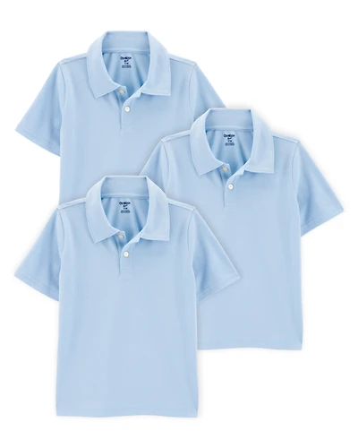 Kid 3-Pack Pique Uniform Polo Shirts - Light Blue