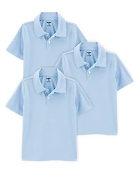 Kid 3-Pack Pique Uniform Polo Shirts - Light Blue