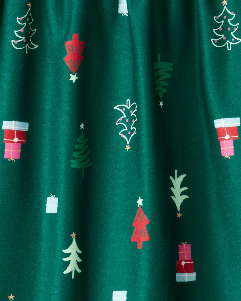 Girls 2-Piece Green Trees Long-Sleeve Loose Fit Night Gown & Matching Doll Gown - Green