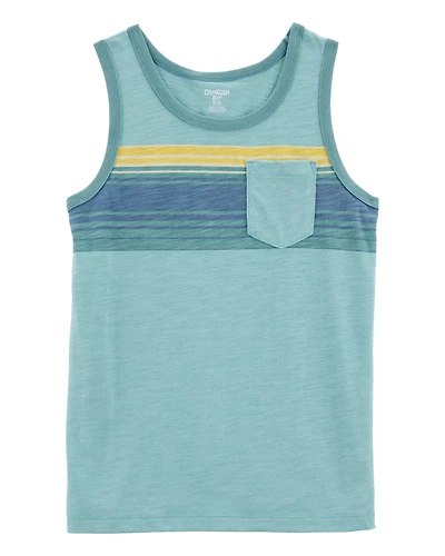 Kid Striped Front-Pocket Tank - Green