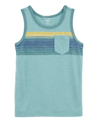 Kid Striped Front-Pocket Tank - Green