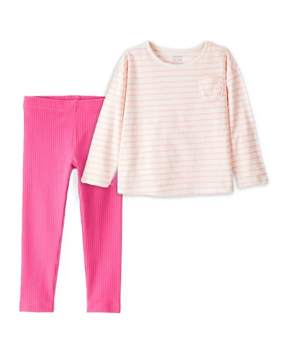 Toddler Girl 2-Piece Striped Long-Sleeve Top & Solid Stretch Leggings Set - Pink/Ivory