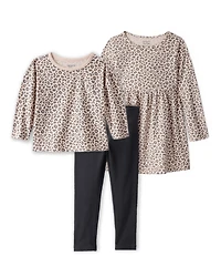 Toddler Girl 3-Piece Leopard Print Outfit & Dress Set - Brown/Black