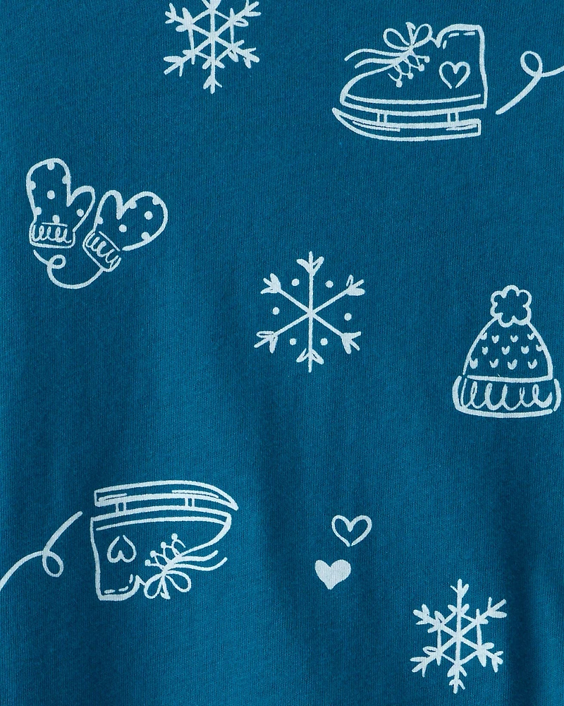Toddler Girl Winter Print Long-Sleeve Peplum Top - Blue