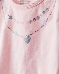 Toddler 2-Piece Necklace Printed Tee & Rainbow Skirt Set - Pink
