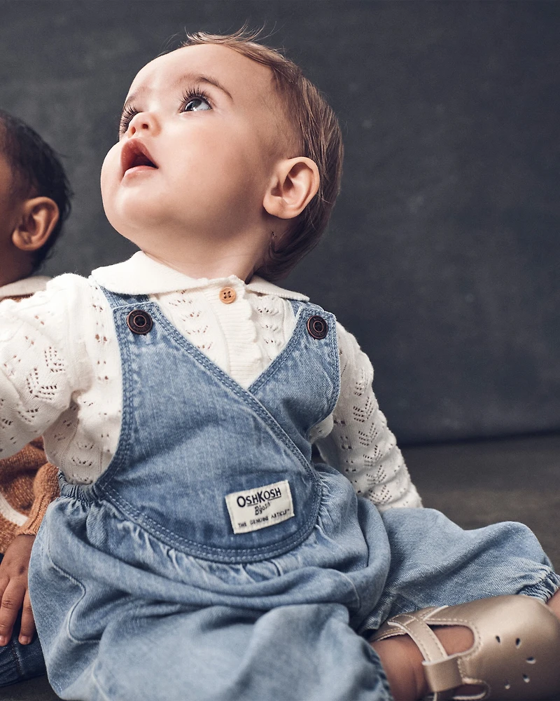 Baby  Vintage Inspired Chambray V-Neck Overalls - Nostalgia Wash